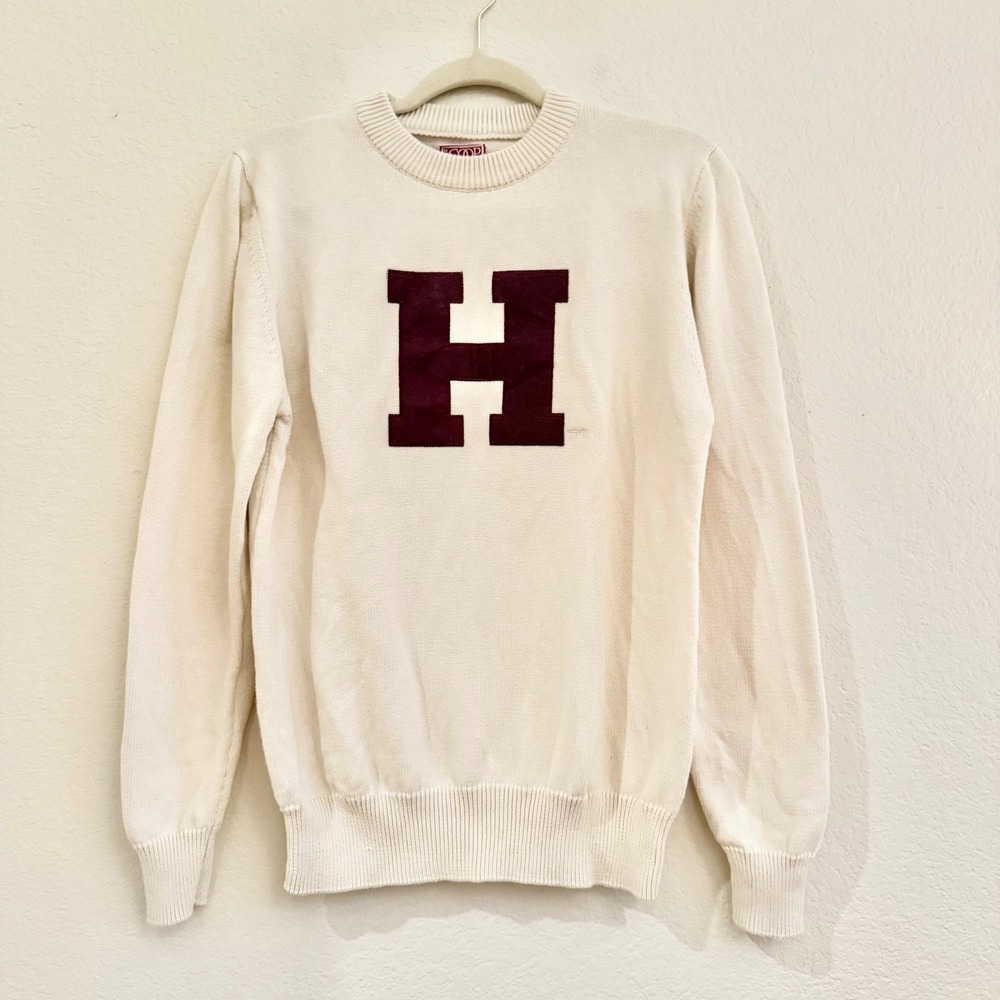 The Coop Harvard University Mens S Cream Cotton Crew Neck Letterman Sweater H